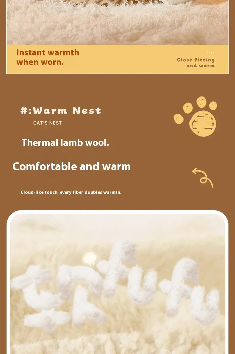 Self-Warming Cat Cave Bed with Tunnel - Plush Winter Hideaway & Sleeping Bag