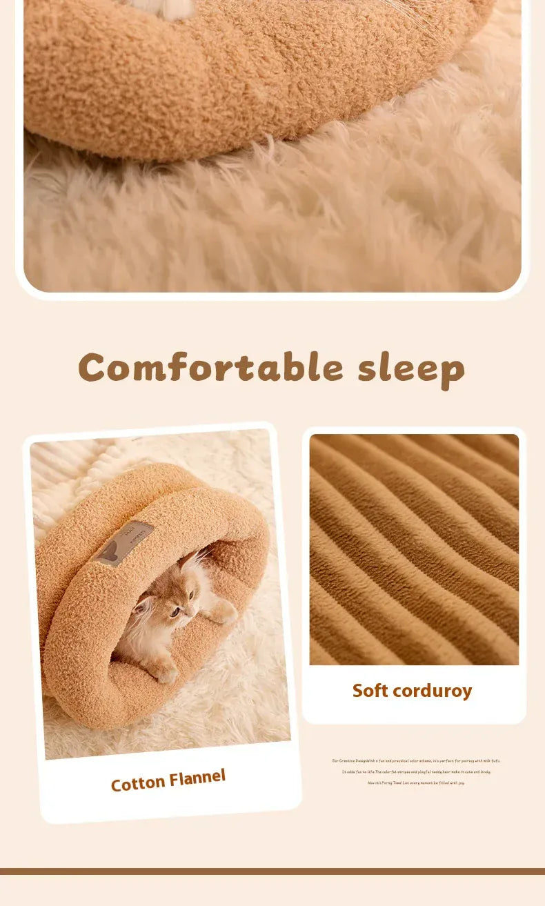 Self-Warming Cat Cave Bed with Tunnel - Plush Winter Hideaway & Sleeping Bag