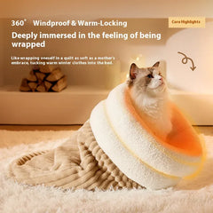 Self-Warming Cat Cave Bed with Tunnel - Plush Winter Hideaway & Sleeping Bag