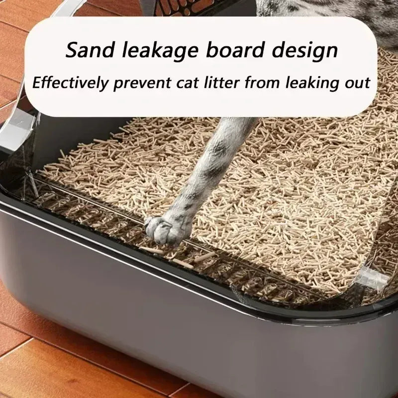 Semi-Closed Splashproof Cat Litter Box - Removable Easy Clean Pet Toilet