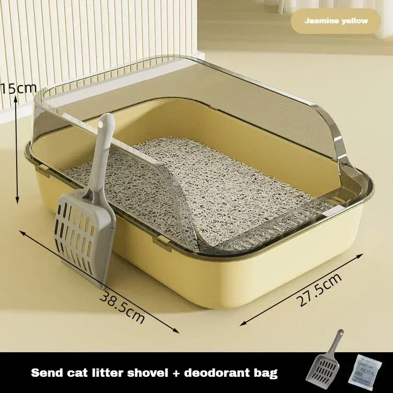 Semi-Enclosed Cat Litter Box - High Fence Design with Privacy Hood