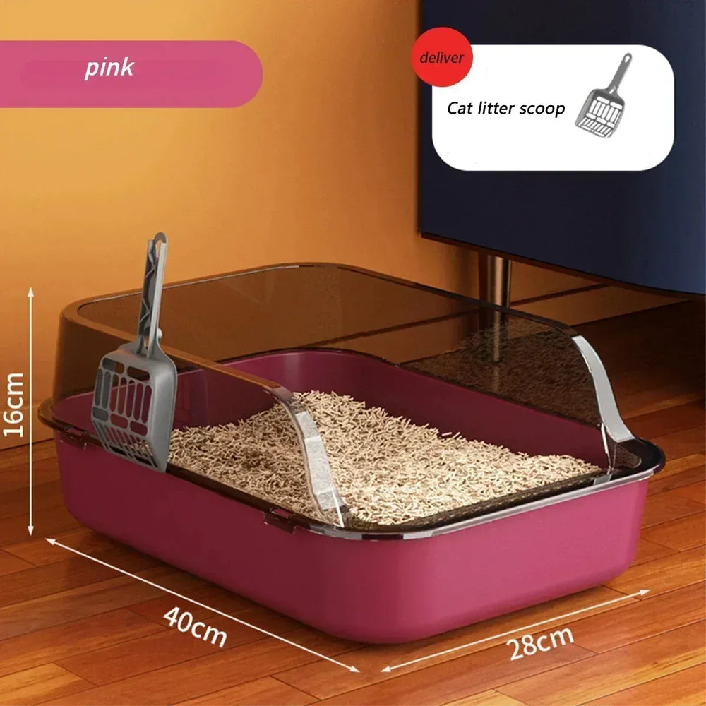 Semi-Enclosed Cat Litter Box - High Fence Design with Privacy Hood