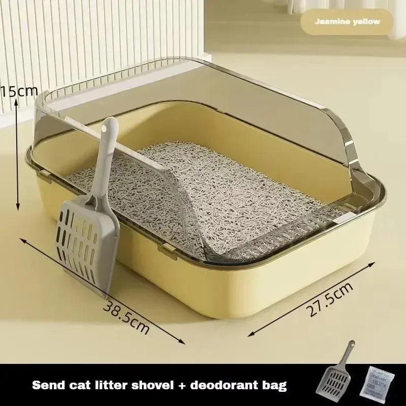 Semi-Enclosed Cat Litter Box - High Fence Design with Privacy Hood