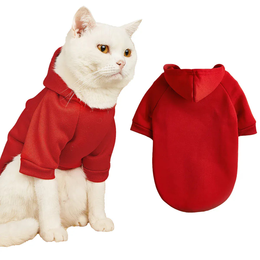 Solid Color Pet Hoodie - Two-Legged Winter Sweatshirt for Cats & Puppies