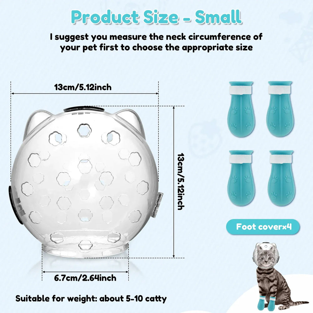 Space Hood Cat Muzzle & Boots Set - Transparent Anti-Bite Grooming Helmet