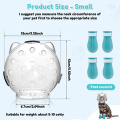 Space Hood Cat Muzzle & Boots Set - Transparent Anti-Bite Grooming Helmet