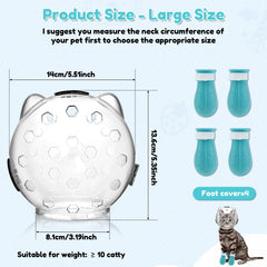 Space Hood Cat Muzzle & Boots Set - Transparent Anti-Bite Grooming Helmet