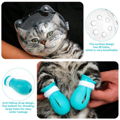 Space Hood Cat Muzzle & Boots Set - Transparent Anti-Bite Grooming Helmet