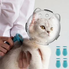 Space Hood Cat Muzzle & Boots Set - Transparent Anti-Bite Grooming Helmet