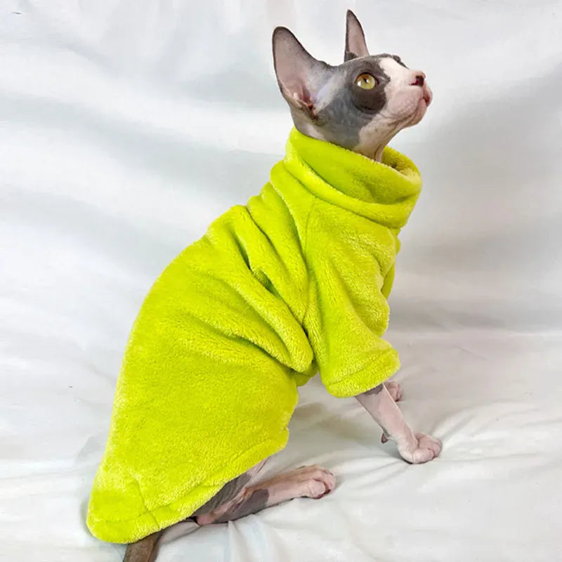 Sphynx Cat Turtleneck Sweater - Soft Fleece Winter Coat for Hairless Cats