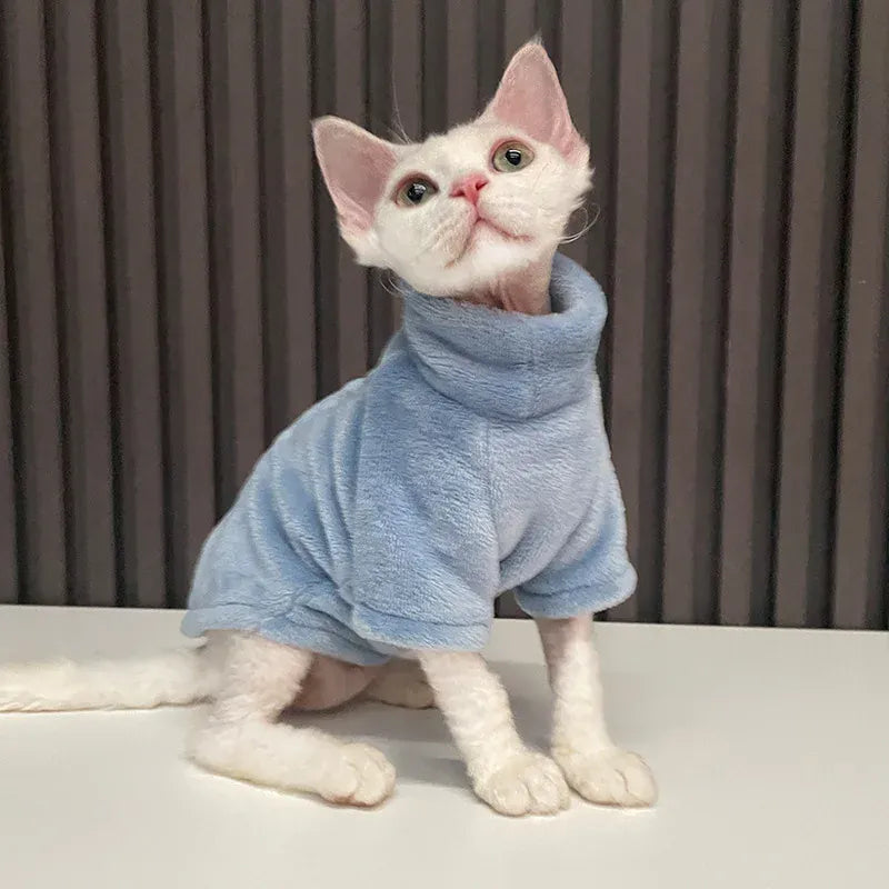 Sphynx Cat Turtleneck Sweater - Soft Fleece Winter Coat for Hairless Cats