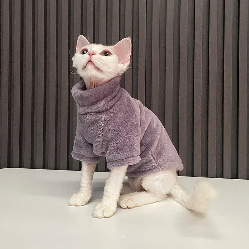 Sphynx Cat Turtleneck Sweater - Soft Fleece Winter Coat for Hairless Cats