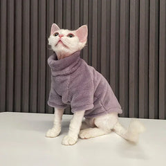 Sphynx Cat Turtleneck Sweater - Soft Fleece Winter Coat for Hairless Cats