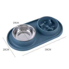 Stainless Steel Double Dog Bowl with Non-Slip Mat - Anti-Choking Slow Feeder