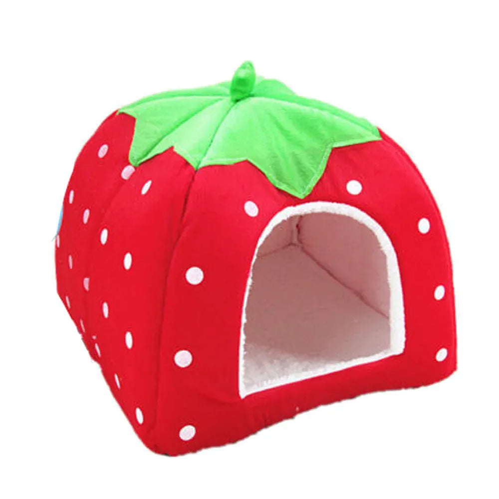 Strawberry Pet House - Foldable Warm Cave Bed for Small Dogs & Cats