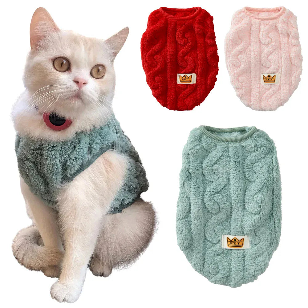 Striped Fleece Pet Sweater Vest - Winter Soft Pullover for Cats & Small Dogs