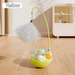 Tumbler Cat Toy - 360° Non-Tip Interactive Feather Teaser with Catnip