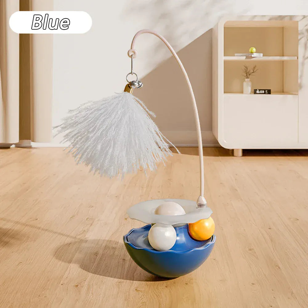 Tumbler Cat Toy - 360° Non-Tip Interactive Feather Teaser with Catnip