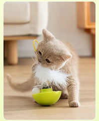 Tumbler Cat Toy - 360° Non-Tip Interactive Feather Teaser with Catnip