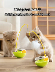 Tumbler Cat Toy - 360° Non-Tip Interactive Feather Teaser with Catnip