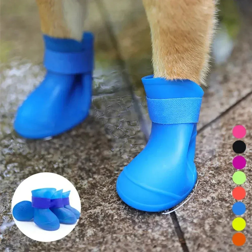 Waterproof Dog Boots 4-Pack - Anti-Slip Rubber Rain Shoes for All Sizes