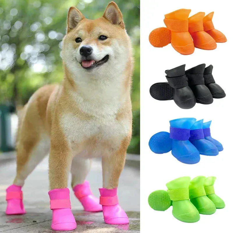 Waterproof Dog Boots 4-Pack - Anti-Slip Rubber Rain Shoes for All Sizes