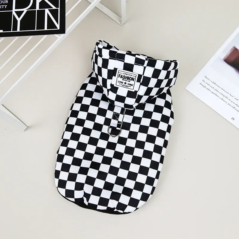 Winter Dog Coat with Hat - Plaid Cotton Jacket for Small to Large Dogs