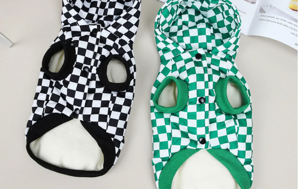 Winter Dog Coat with Hat - Plaid Cotton Jacket for Small to Large Dogs