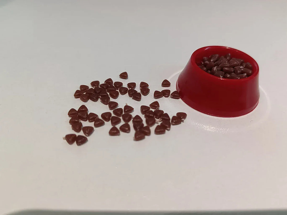 1/12 Scale Dollhouse Miniature Pet Food Set | Dog & Cat Bowls with Dry Food | Tiny Doll Accessories for Play Scenes & Photography