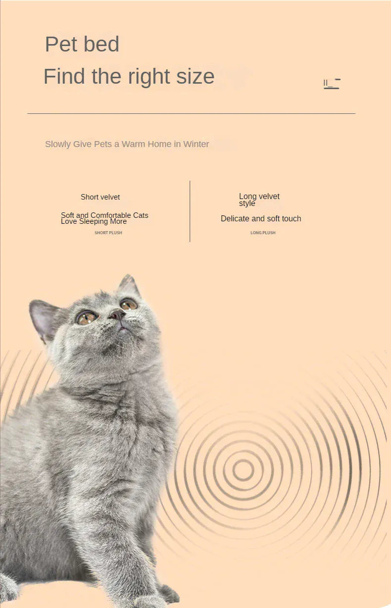 2-in-1 Cat Bed Winter Plush - Convertible Sleeping Bag & Round Cushion Pet Bed