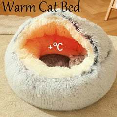 2-in-1 Cat Bed Winter Plush - Convertible Sleeping Bag & Round Cushion Pet Bed