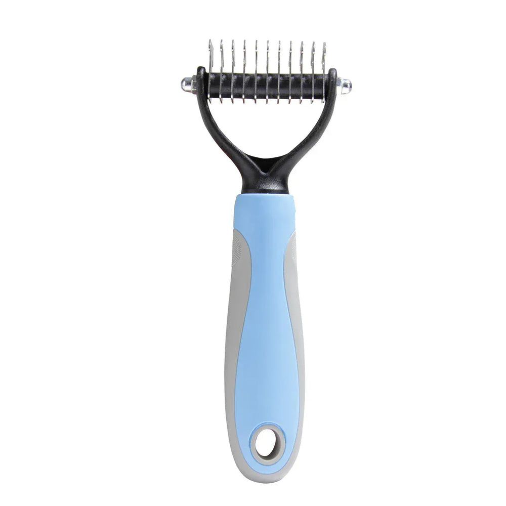 2-in-1 Deshedding Brush for Dogs & Cats – Stainless Steel Dematting Comb & Hair Remover