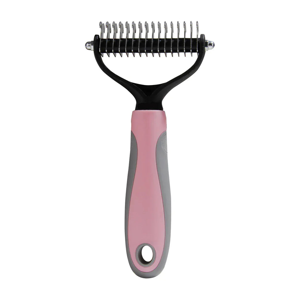2-in-1 Deshedding Brush for Dogs & Cats – Stainless Steel Dematting Comb & Hair Remover