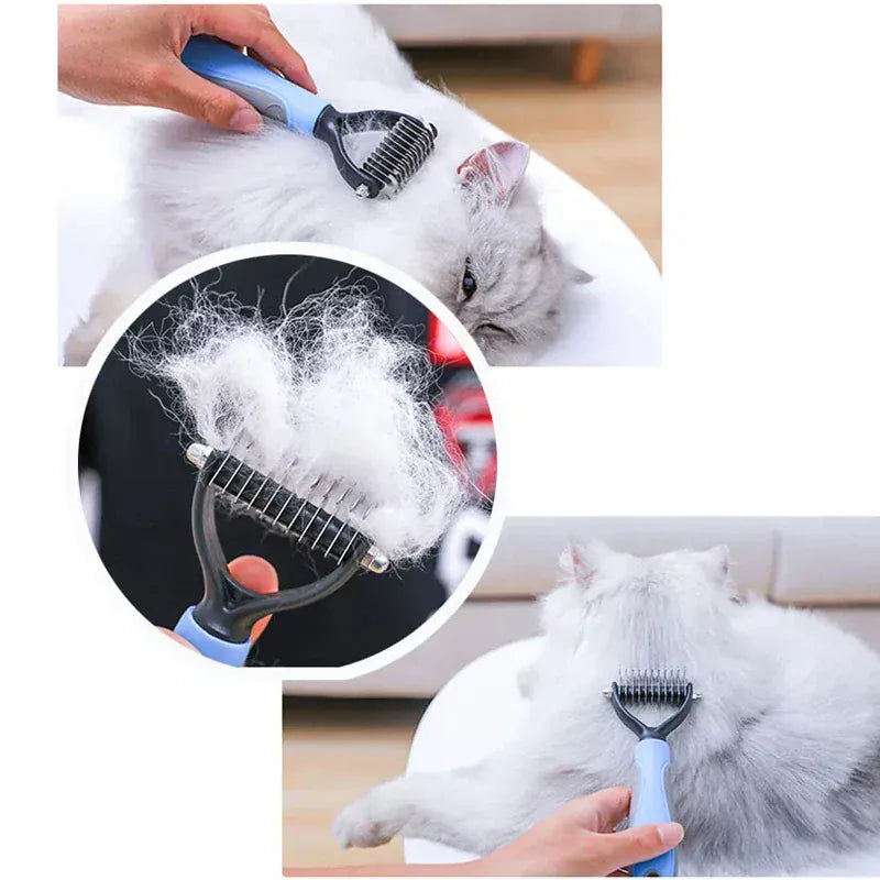 2-in-1 Deshedding Brush for Dogs & Cats – Stainless Steel Dematting Comb & Hair Remover