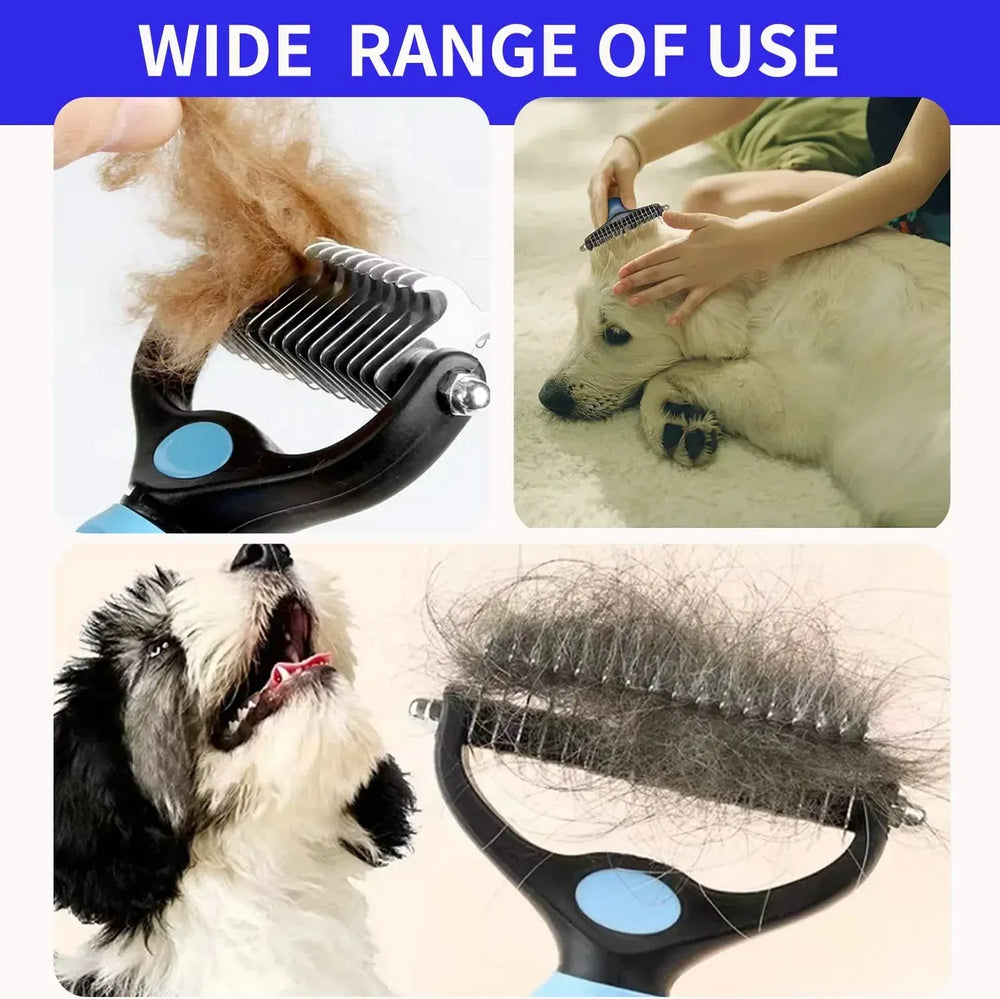 2-in-1 Deshedding Brush for Dogs & Cats – Stainless Steel Dematting Comb & Hair Remover