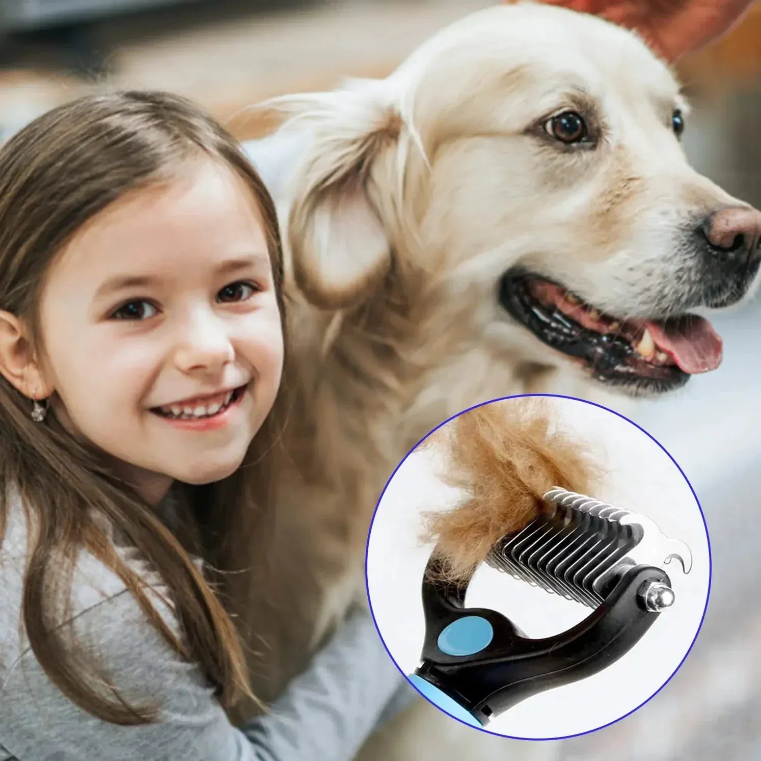 2-in-1 Deshedding Brush for Dogs & Cats – Stainless Steel Dematting Comb & Hair Remover