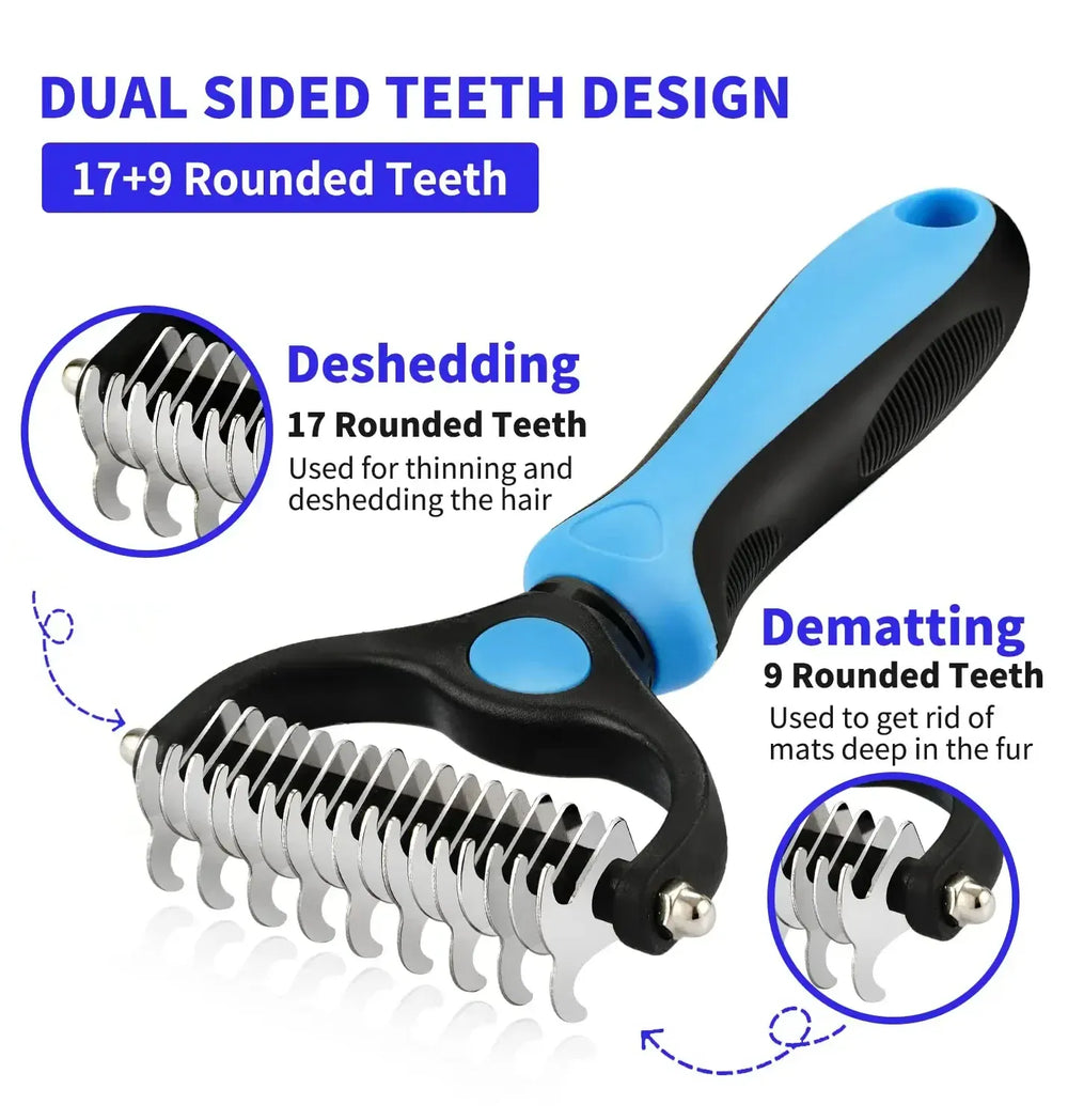 2-in-1 Deshedding Brush for Dogs & Cats – Stainless Steel Dematting Comb & Hair Remover