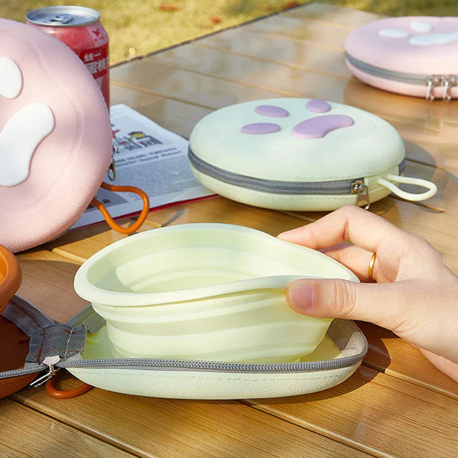 2-in-1 Foldable Pet Food Bowl - Portable Silicone Travel Dog & Cat Bowl