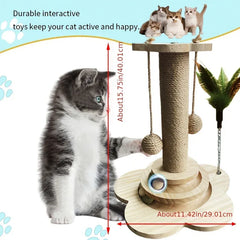 2-in-1 Indoor Cat Scratching Post – Sisal Scratching Pad with Ball Track & Teaser Wand