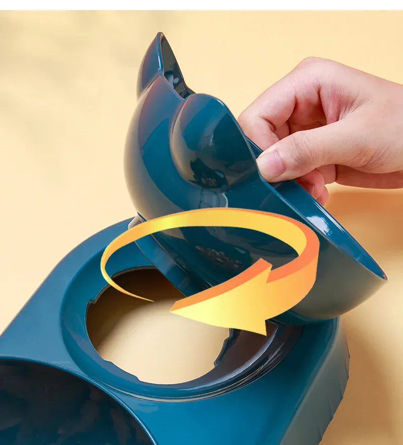 3-in-1 Cat Feeder & Water Dispenser - Ergonomic Double Bowl with Food Storage