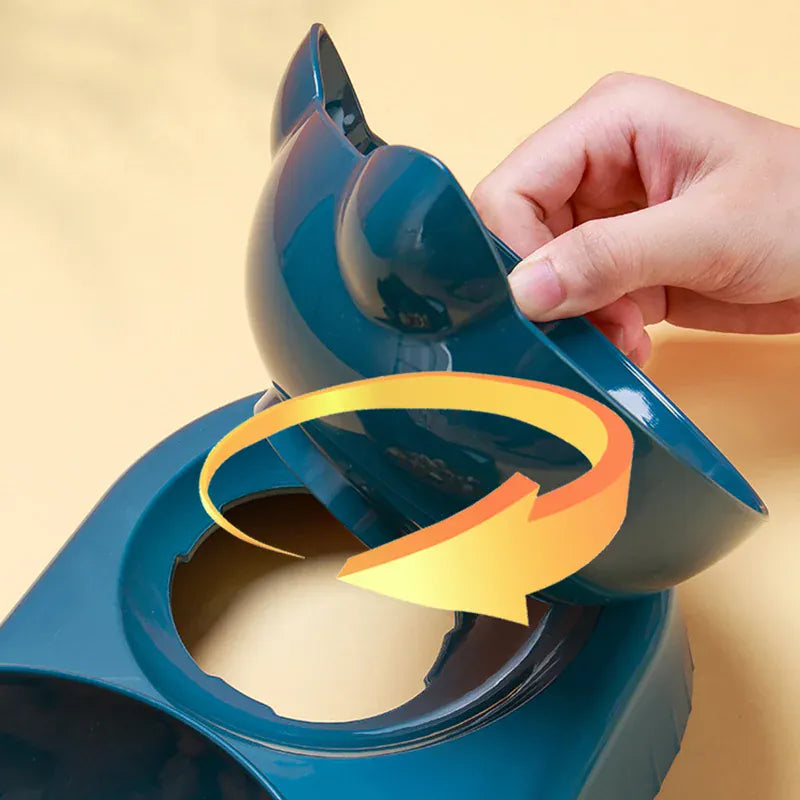 3-in-1 Cat Feeder & Water Dispenser - Ergonomic Double Bowl with Food Storage