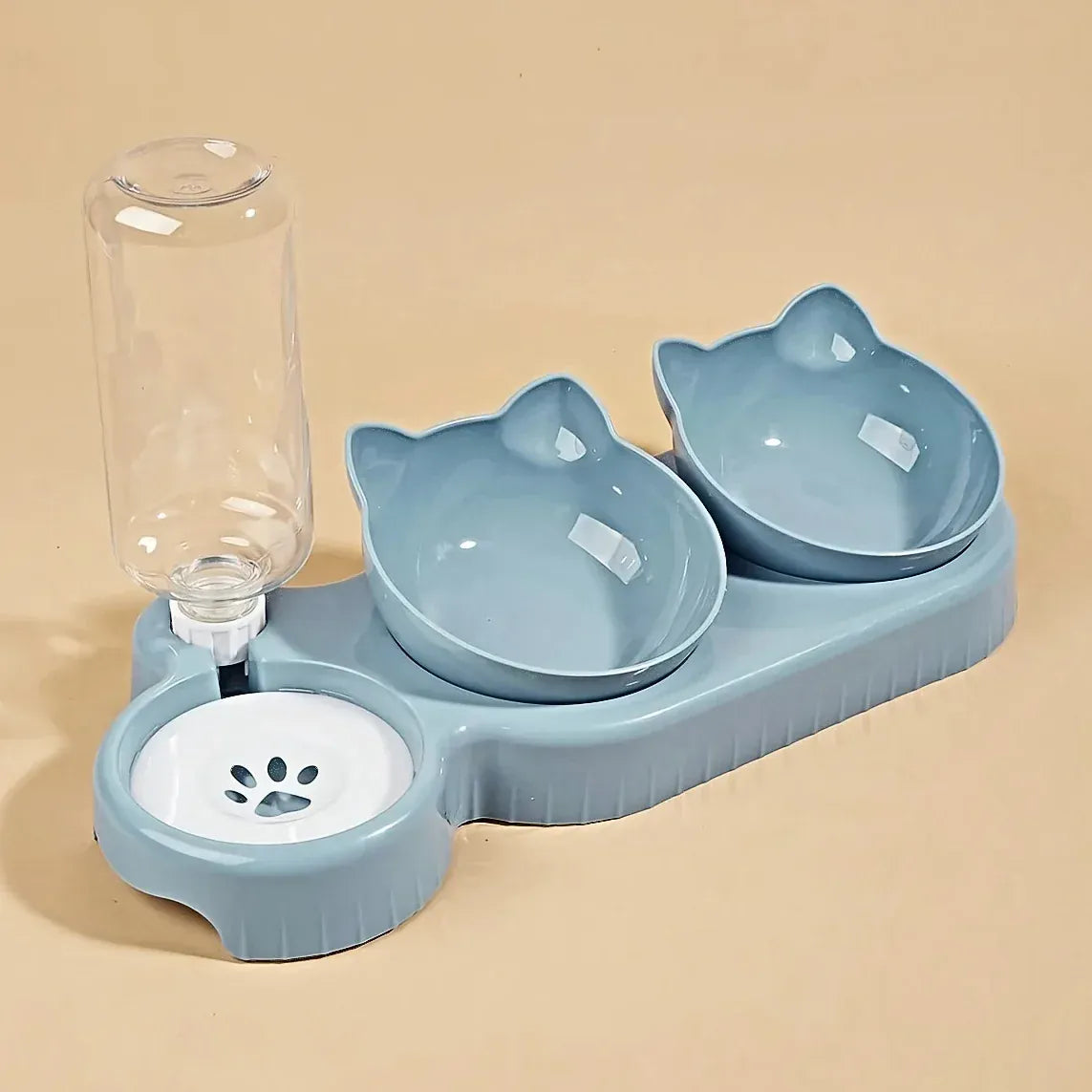 3-in-1 Ergonomic Cat Bowl Set - Tilted Food Dish with Gravity Water Dispenser