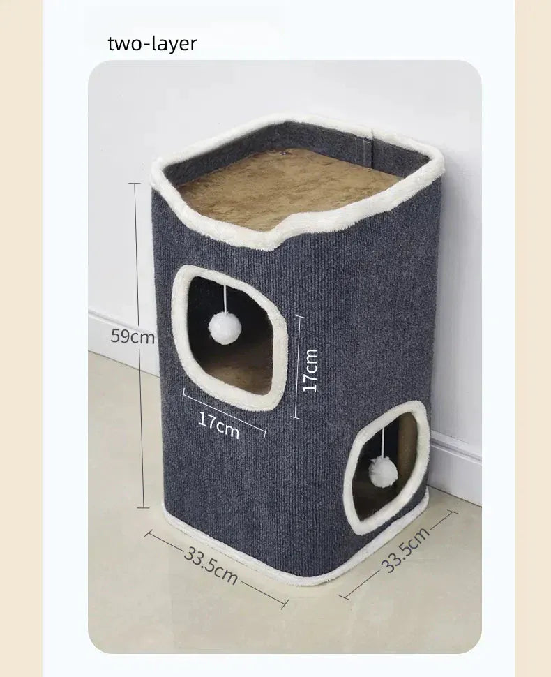 3-Tier Cat Condo with Hanging Toys - Multi-Level Covered Pet House