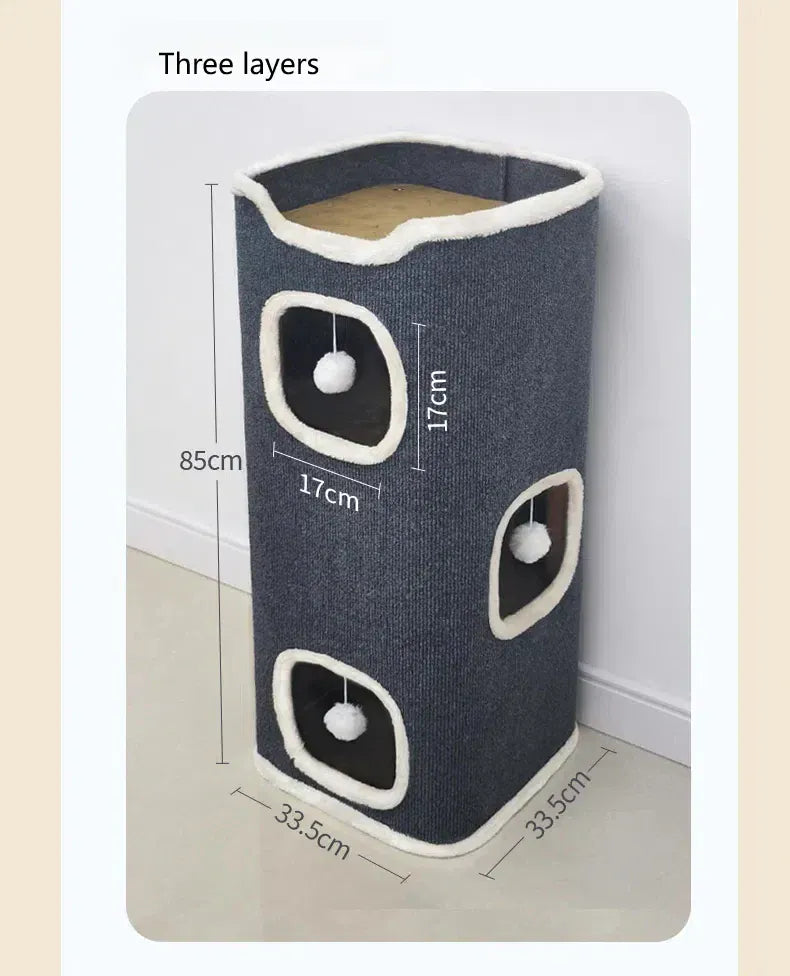 3-Tier Cat Condo with Hanging Toys - Multi-Level Covered Pet House