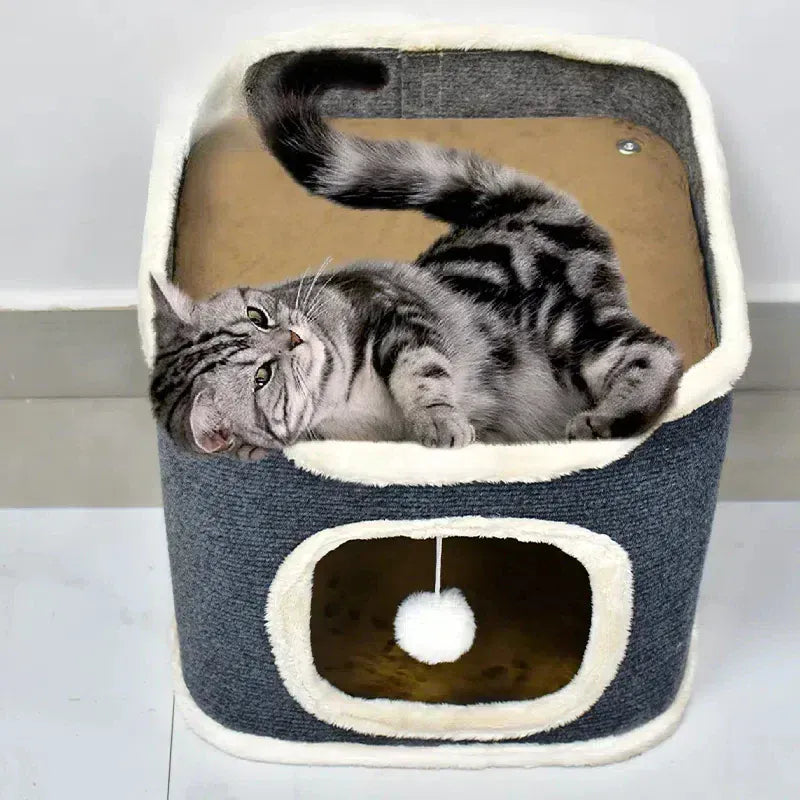 3-Tier Cat Condo with Hanging Toys - Multi-Level Covered Pet House
