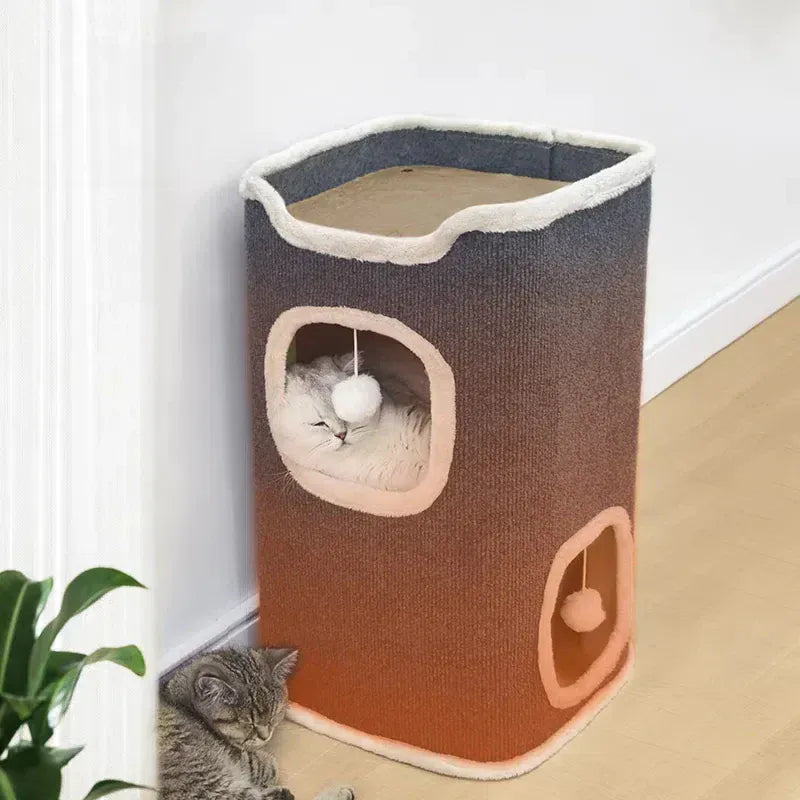3-Tier Cat Condo with Hanging Toys - Multi-Level Covered Pet House