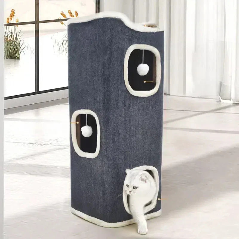 3-Tier Cat Condo with Hanging Toys - Multi-Level Covered Pet House