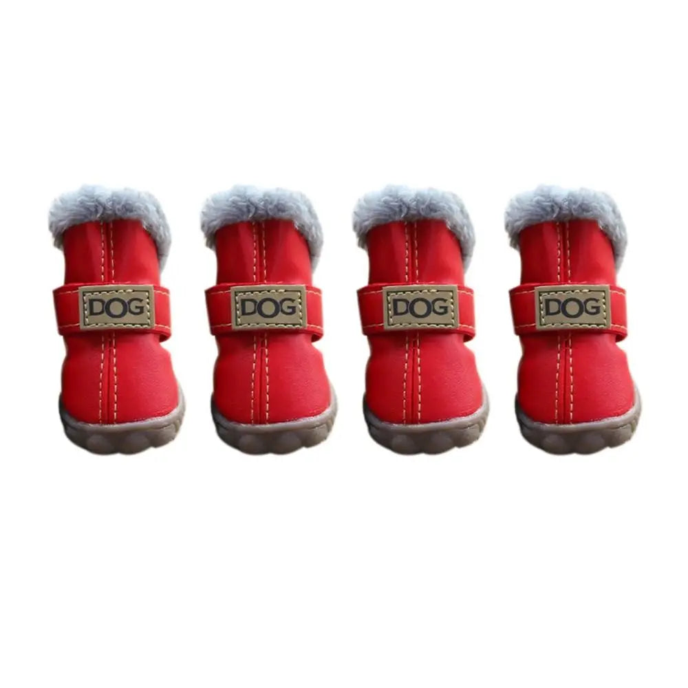 4-Pack Plush Snow Boots - Waterproof Winter Dog Shoes with Non-Slip Soles