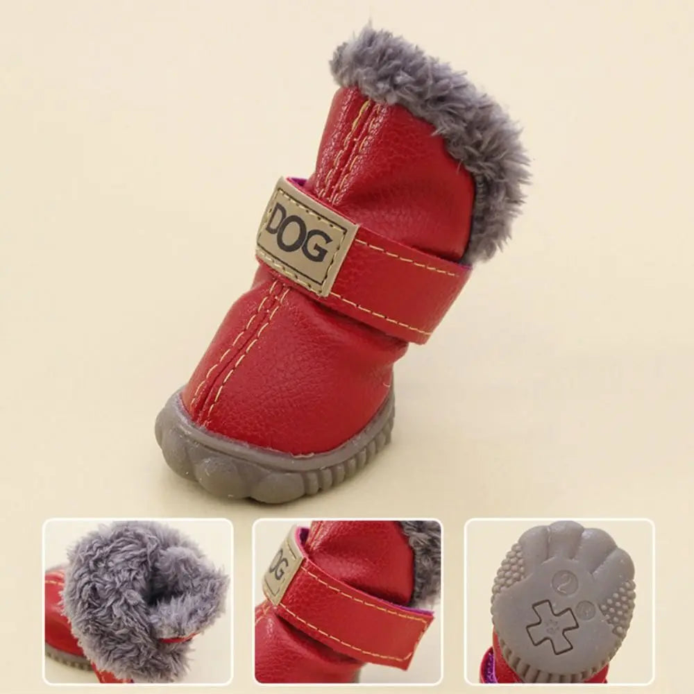 4-Pack Plush Snow Boots - Waterproof Winter Dog Shoes with Non-Slip Soles