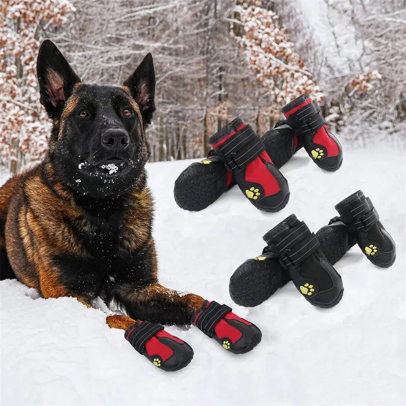 4-Pack Waterproof Dog Boots - Reflective Anti-Slip Shoes for Medium Large Dogs